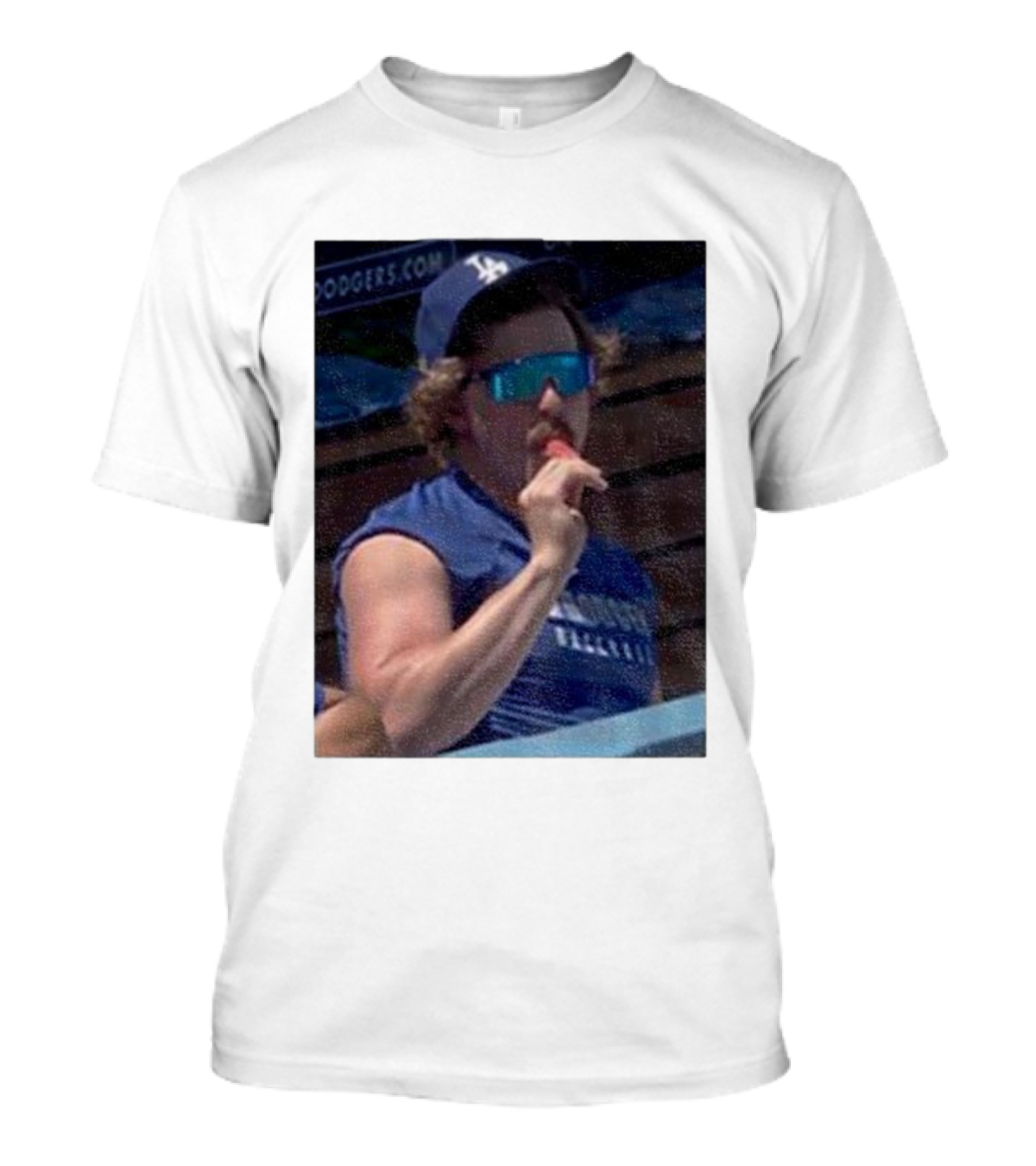 Dodgers Kike Hernandez Eating Popsicle Photo With LA Cap T-Shirt