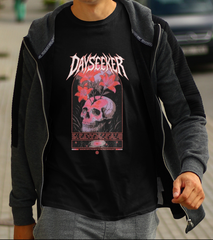 Dayseeker Dancing With The Devil Floral Skull And Moonlight T-Shirt