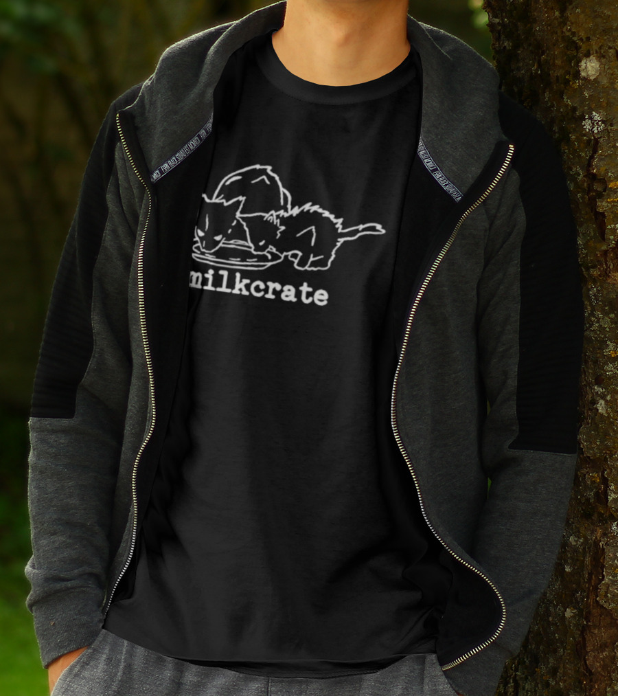 Milkcrate Cat Drawing With Two Cats Drinking Milk T-Shirt