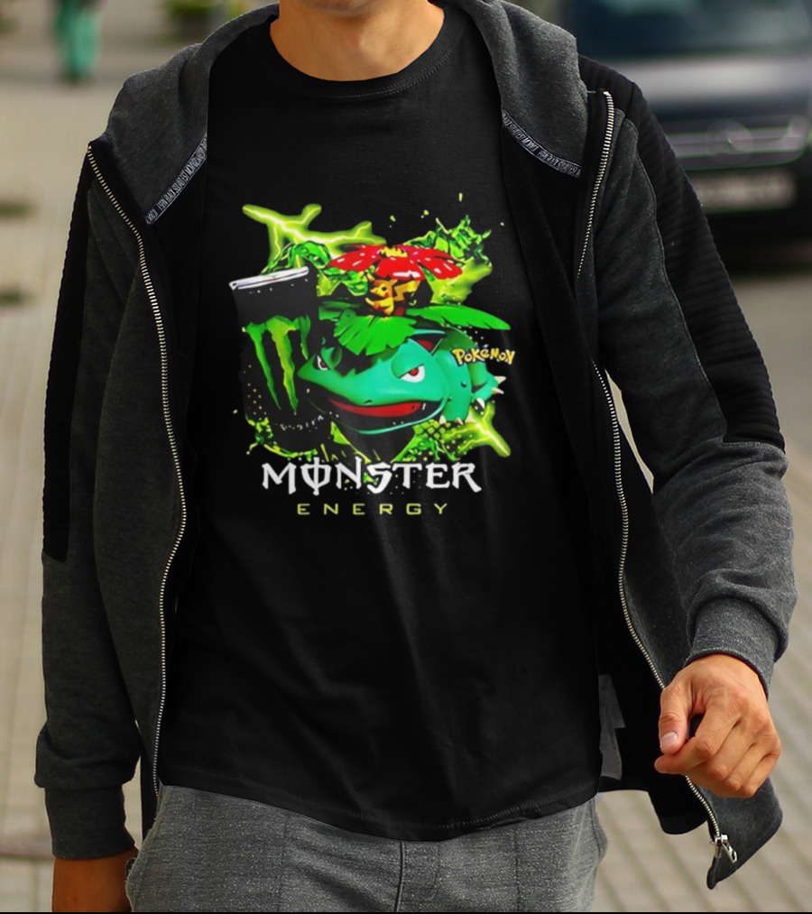 Pokémon Venusaur Vileplume Pikachu And Monster Energy Collaboration T-Shirt