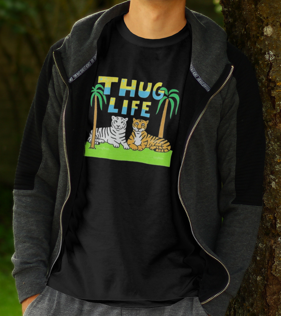 Thug Life Tigers Palm Trees Retro Style T-Shirt