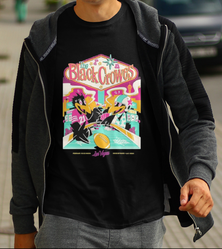 The Black Crowes Las Vegas Feb 2022 Casino Poker Night Football T-Shirt