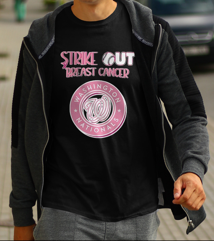 ```Washington Nationals Strike Out Breast Cancer Pink Baseball Support``` T-Shirt