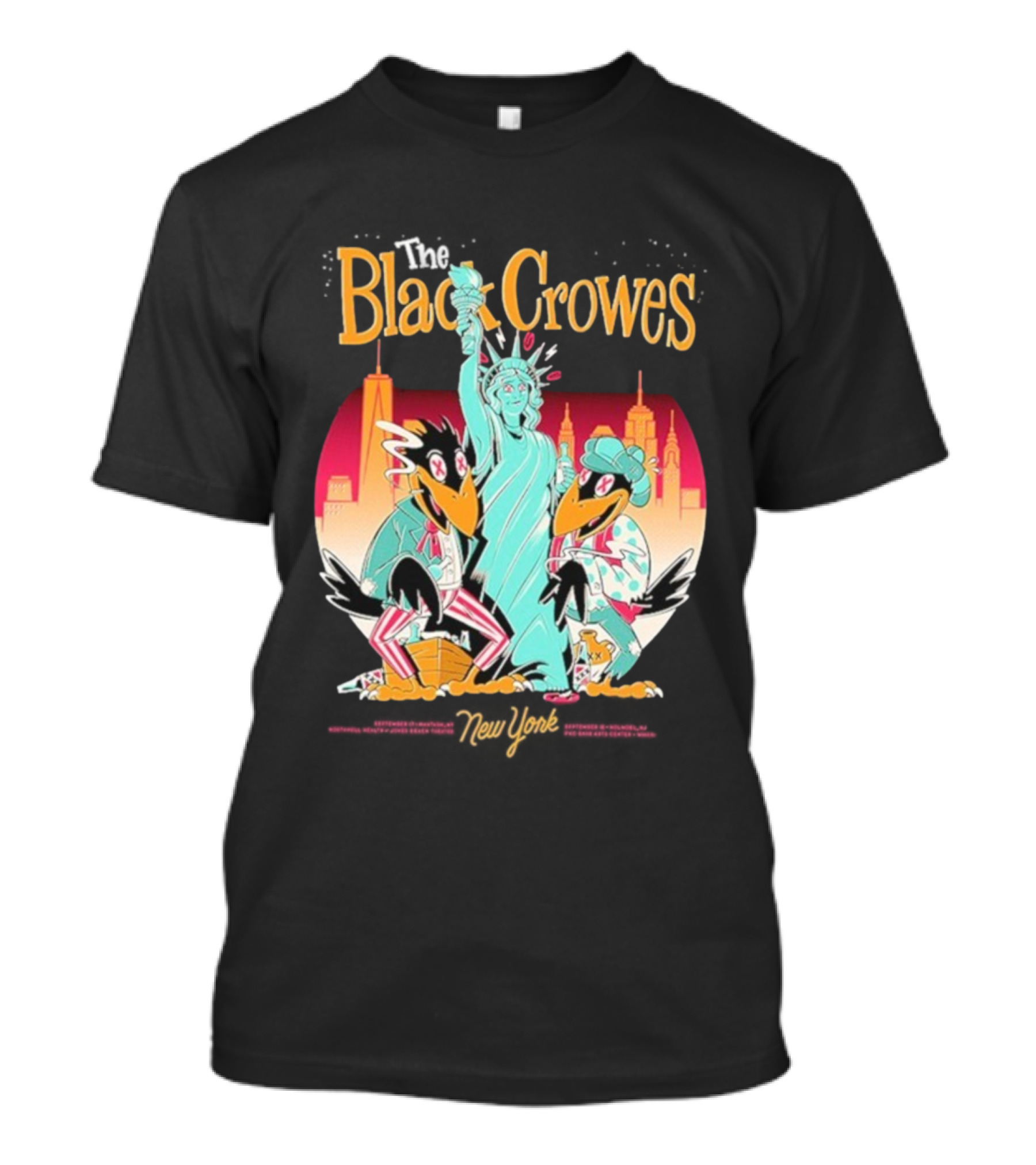 Black Crowes NYC Tour Statue Of Liberty Skyline 2023 2024 T-Shirt