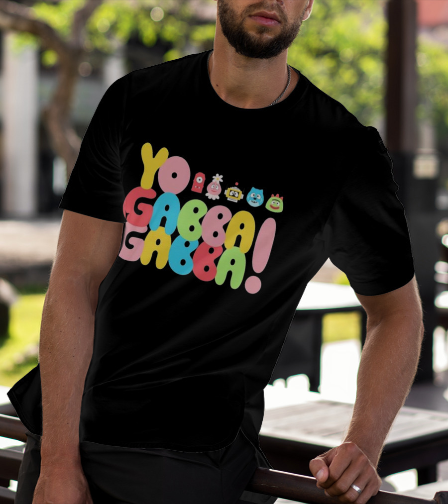 Yo Gabba Gabba Characters Colorful Text T-Shirt