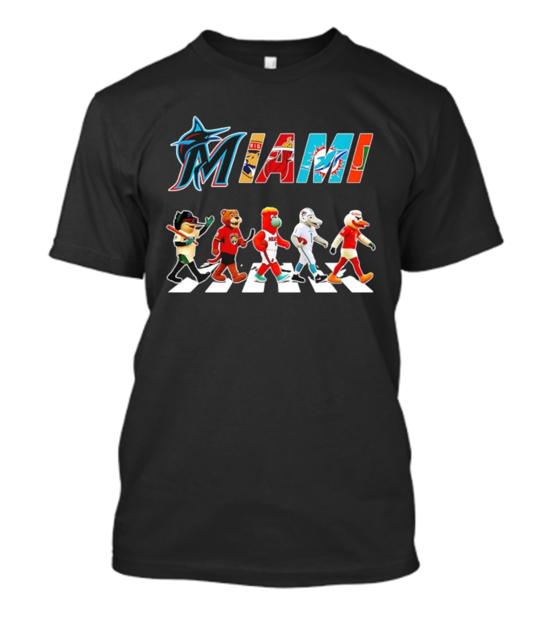 MIAMI Marlins Panthers Heat Dolphins Hurricanes Mascots Abbey Road T-Shirt