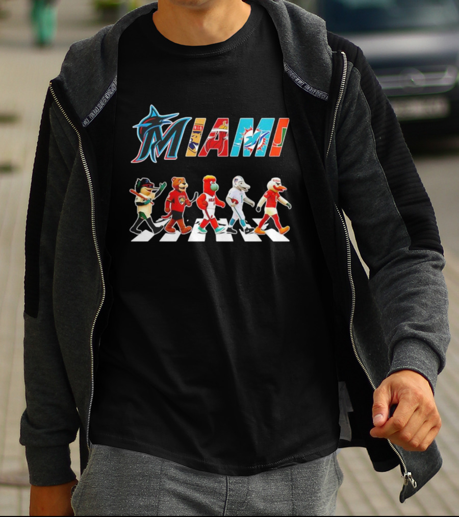 MIAMI Marlins Panthers Heat Dolphins Hurricanes Mascots Abbey Road T-Shirt