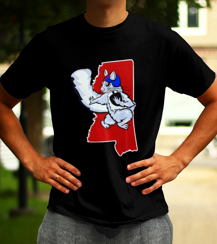 Ole Squirrel Mississippi Football Helmet State Outline T-Shirt