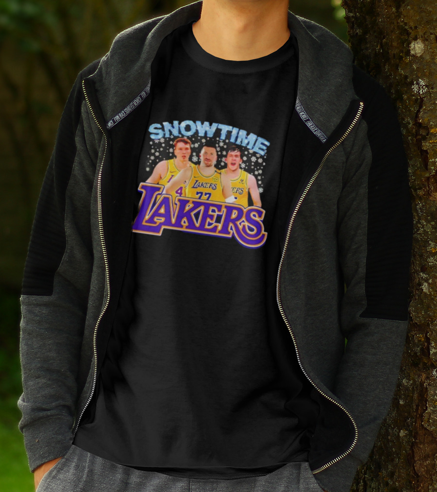 Snowtime Los Angeles Lakers Players Paw Prints Winter Theme T-Shirt