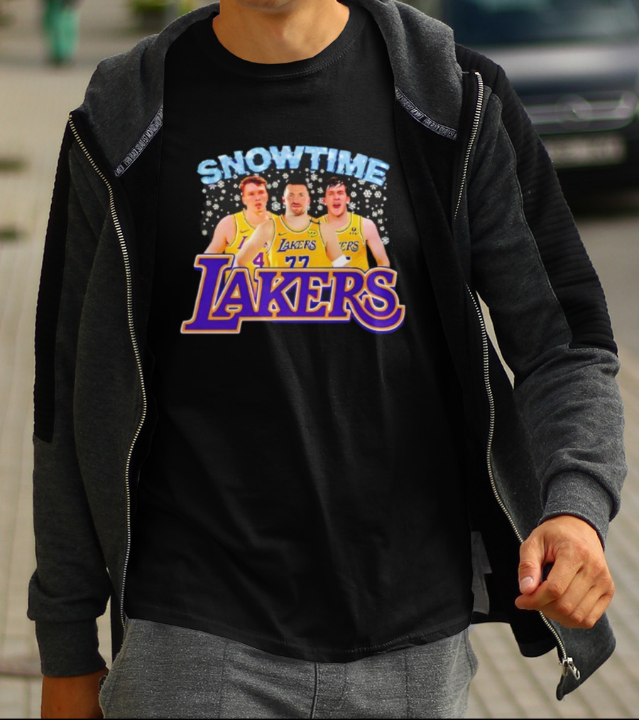 Snowtime Los Angeles Lakers Players Paw Prints Winter Theme T-Shirt
