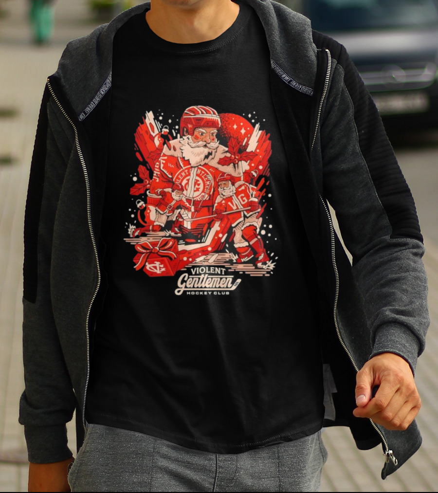 Violent Gentlemen Hockey Club Santa Claus Christmas Sports Theme T-Shirt