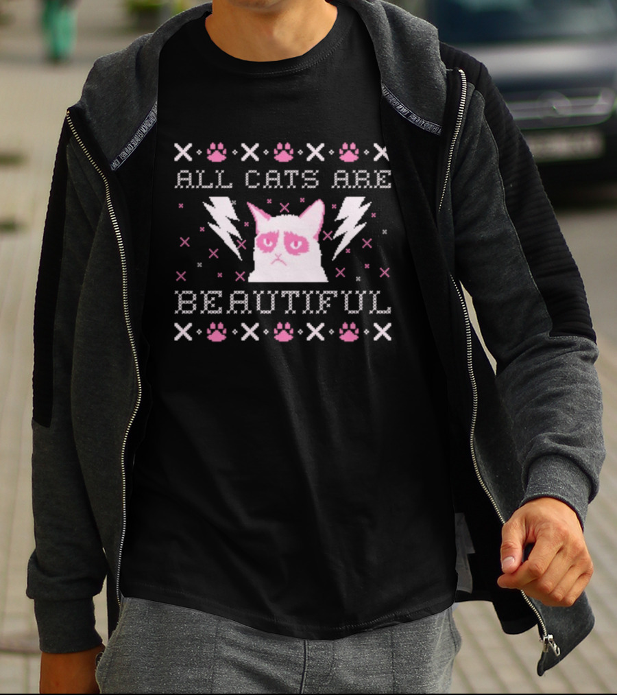 All Cats Are Beautiful ACAB Grumpy Kitty Christmas Sweater Style T-Shirt