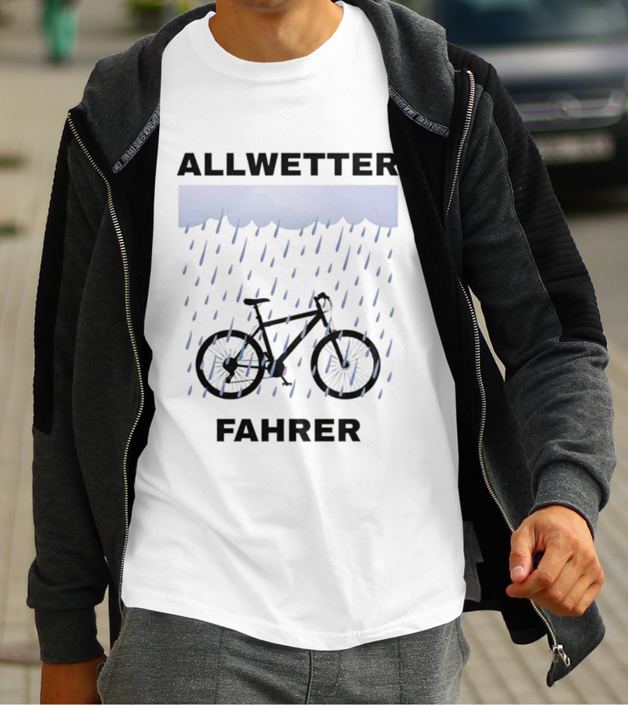 Allwetter Fahrer Bicycle In Rain Scene T-Shirt