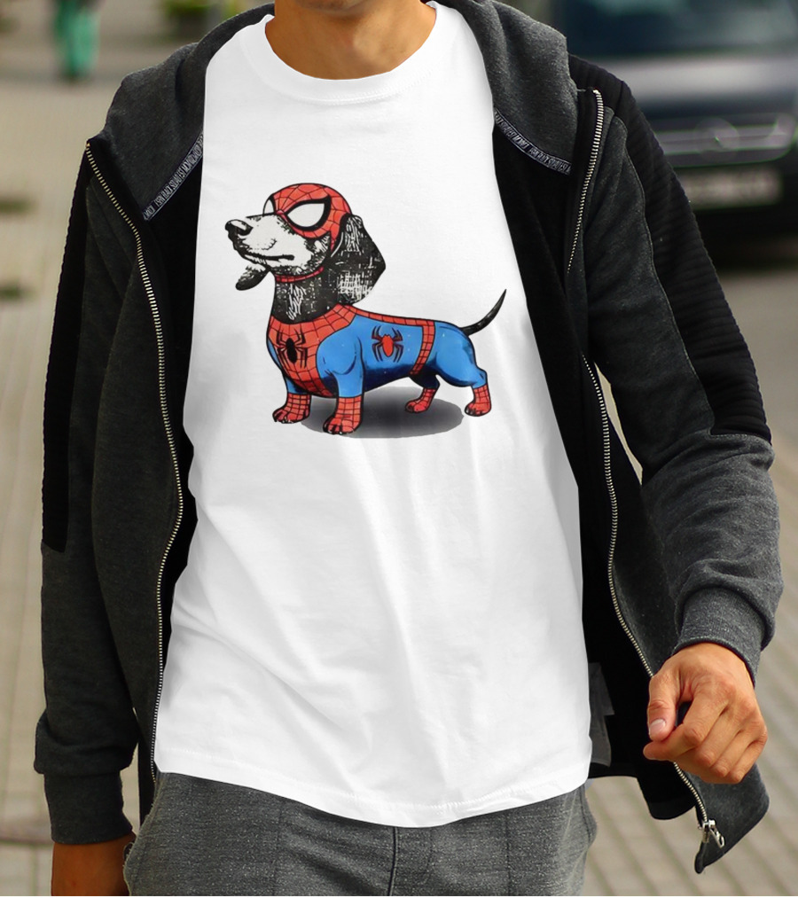 Dachshund In SpiderMan Costume Superhero Pet Character T-Shirt