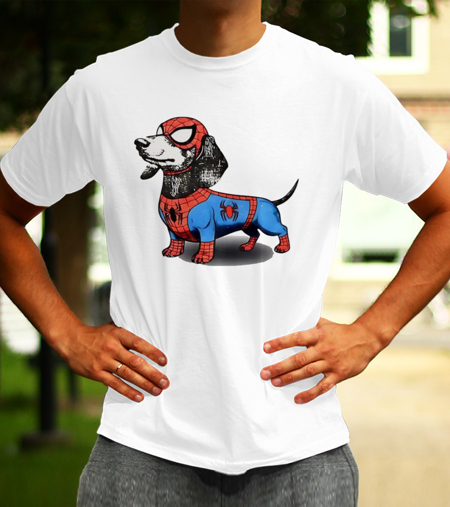 Dachshund In SpiderMan Costume Superhero Pet Character T-Shirt