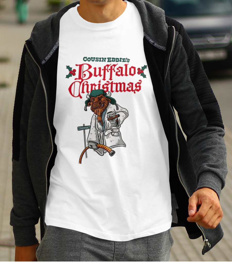 Cousin Eddie Buffalo Christmas Holiday Street Sign Robe Cigar Illustration T-Shirt