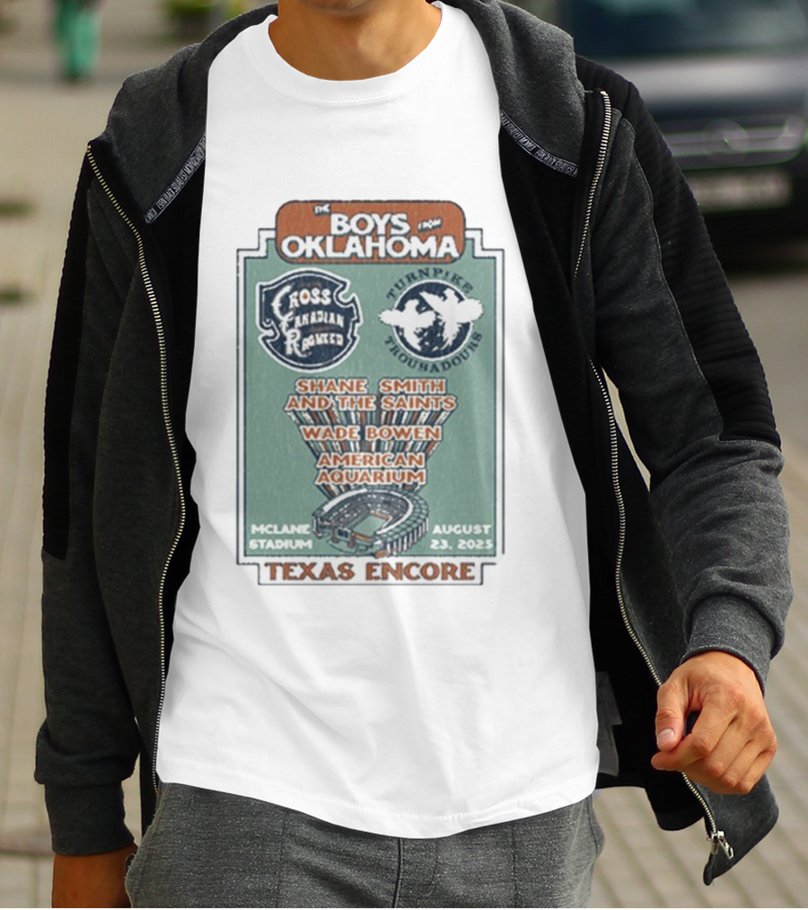 The Boys From Oklahoma Cross Canadian Ragweed Turnpike Troubadours Shane Smith And The Saints Waco McLane Stadium August 23 2025 Texas Encore T-Shirt
