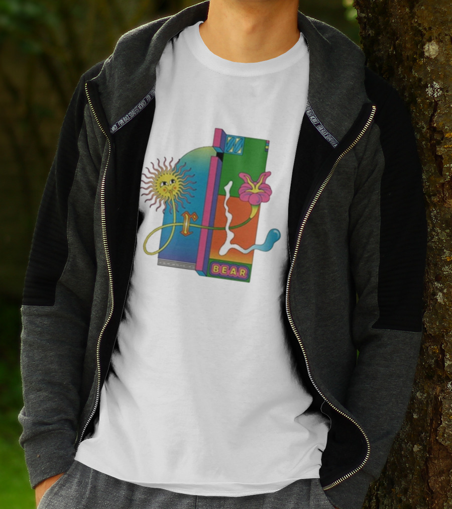 Grizzly Bear Sunshine Retro Psychedelic Sunflower And Abstract Art T-Shirt