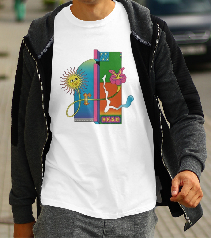 Grizzly Bear Sunshine Retro Psychedelic Sunflower And Abstract Art T-Shirt