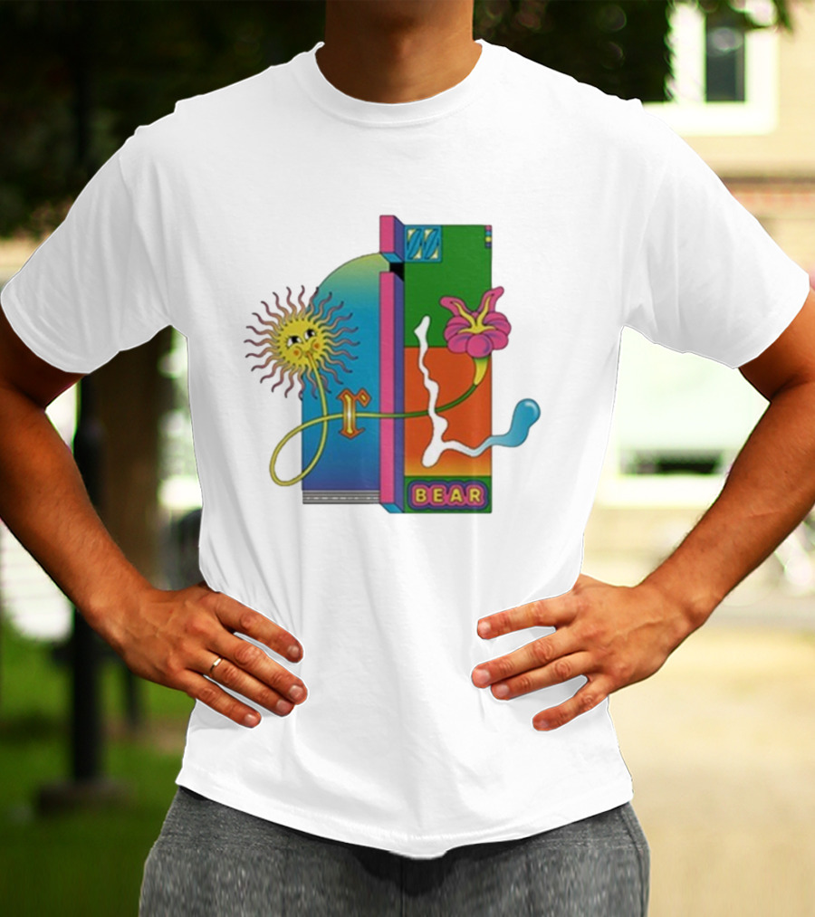 Grizzly Bear Sunshine Retro Psychedelic Sunflower And Abstract Art T-Shirt