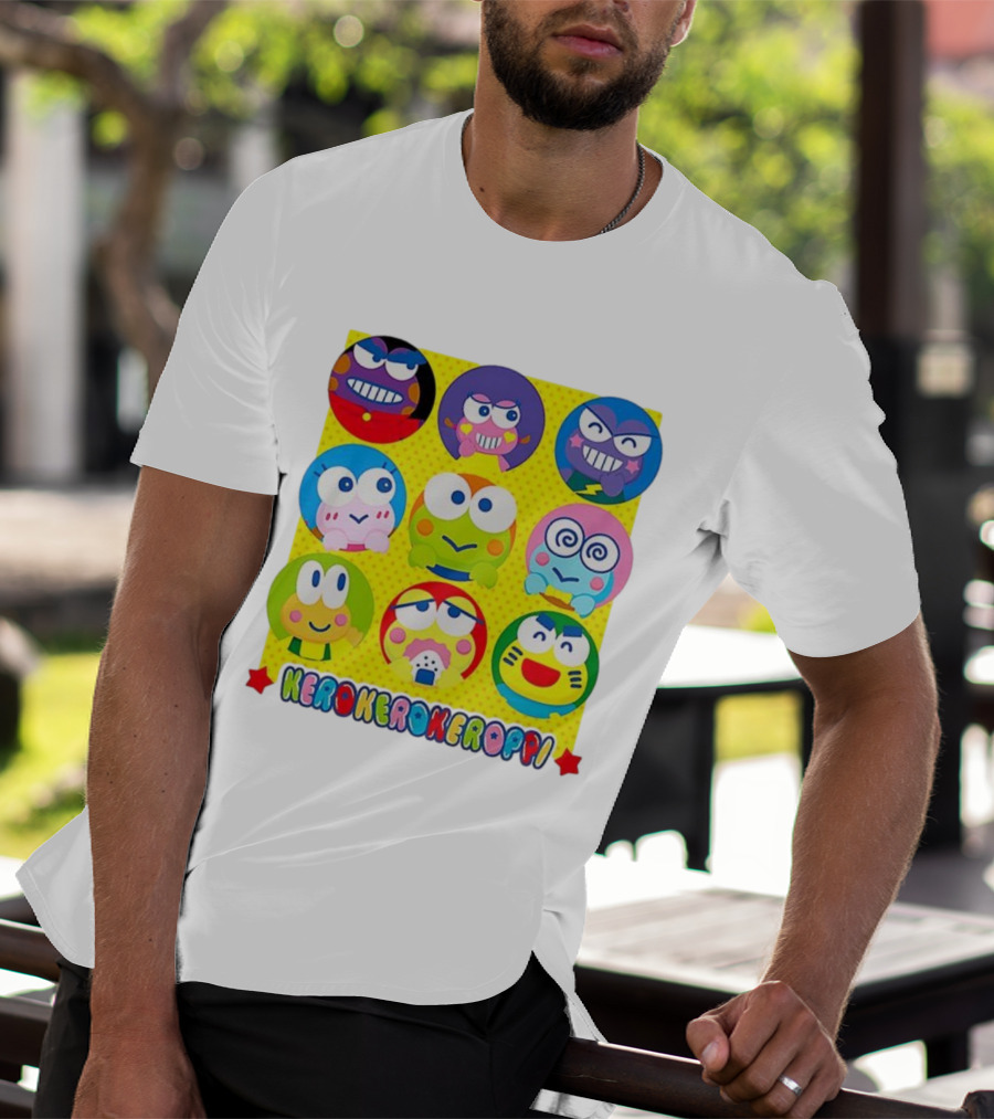 Kerokerokeroppi Colorful Faces Pattern T-Shirt