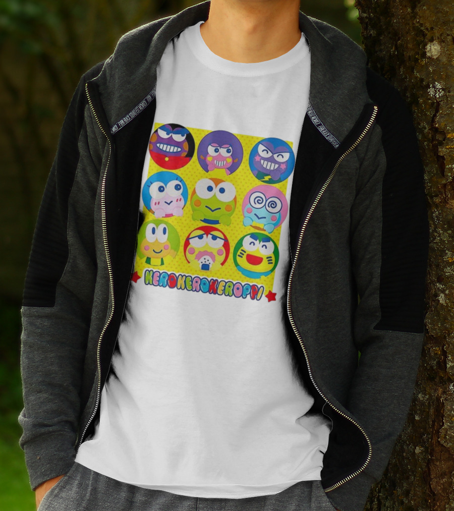 Kerokerokeroppi Colorful Faces Pattern T-Shirt
