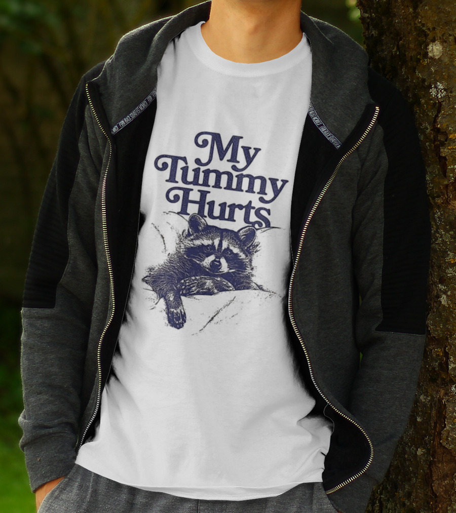 My Tummy Hurts Raccoon Lying Down T-Shirt