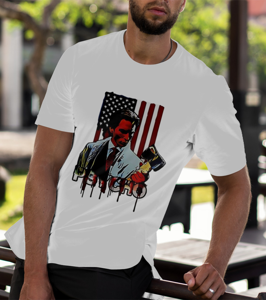 Patrick Bateman Psycho Ax American Flag Iconic Design T-Shirt