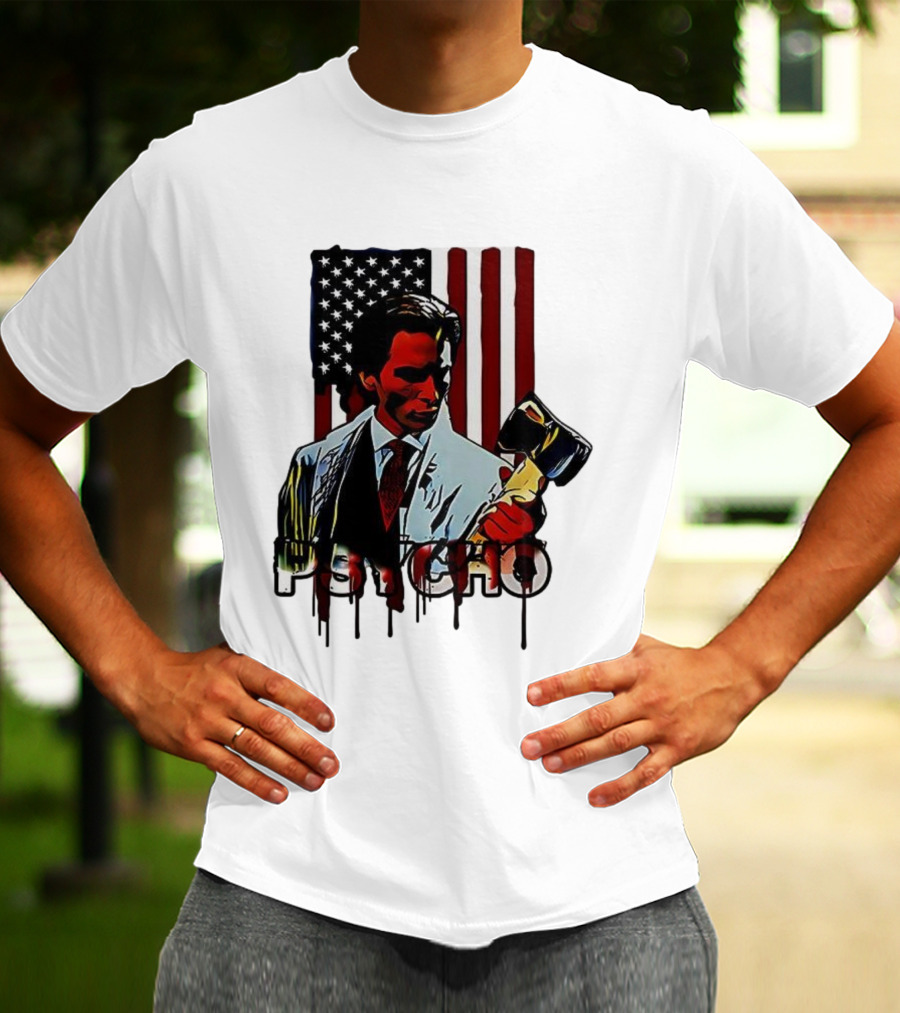 Patrick Bateman Psycho Ax American Flag Iconic Design T-Shirt