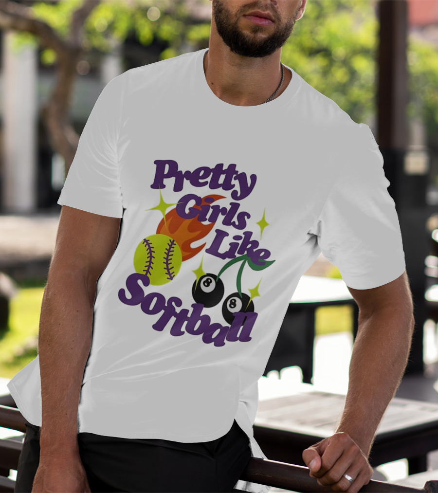 Pretty Girls Like Softball Flaming Ball And Billiard Cherry T-Shirt