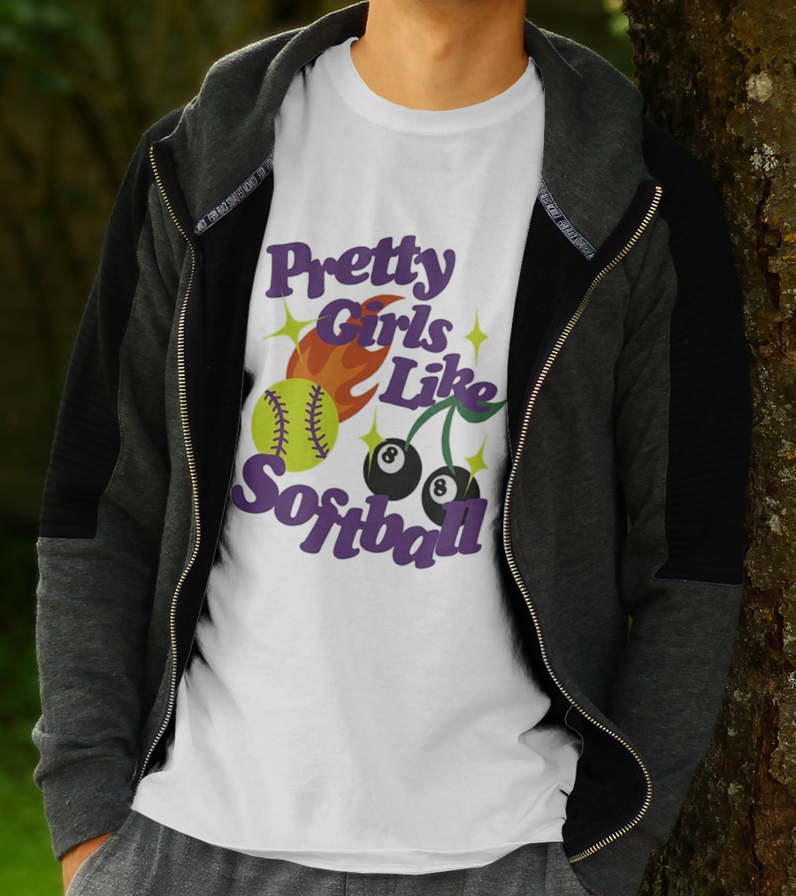 Pretty Girls Like Softball Flaming Ball And Billiard Cherry T-Shirt