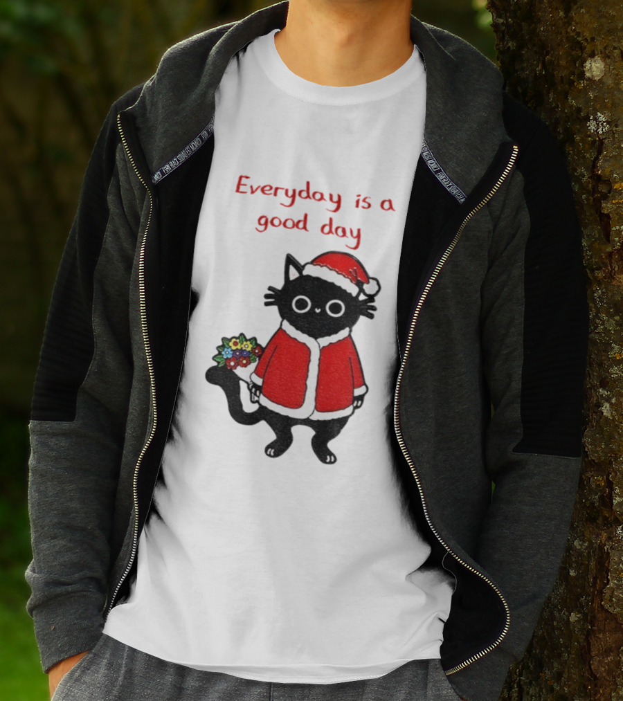 Everyday Is A Good Day Black Cat Santa Merry Christmas T-Shirt