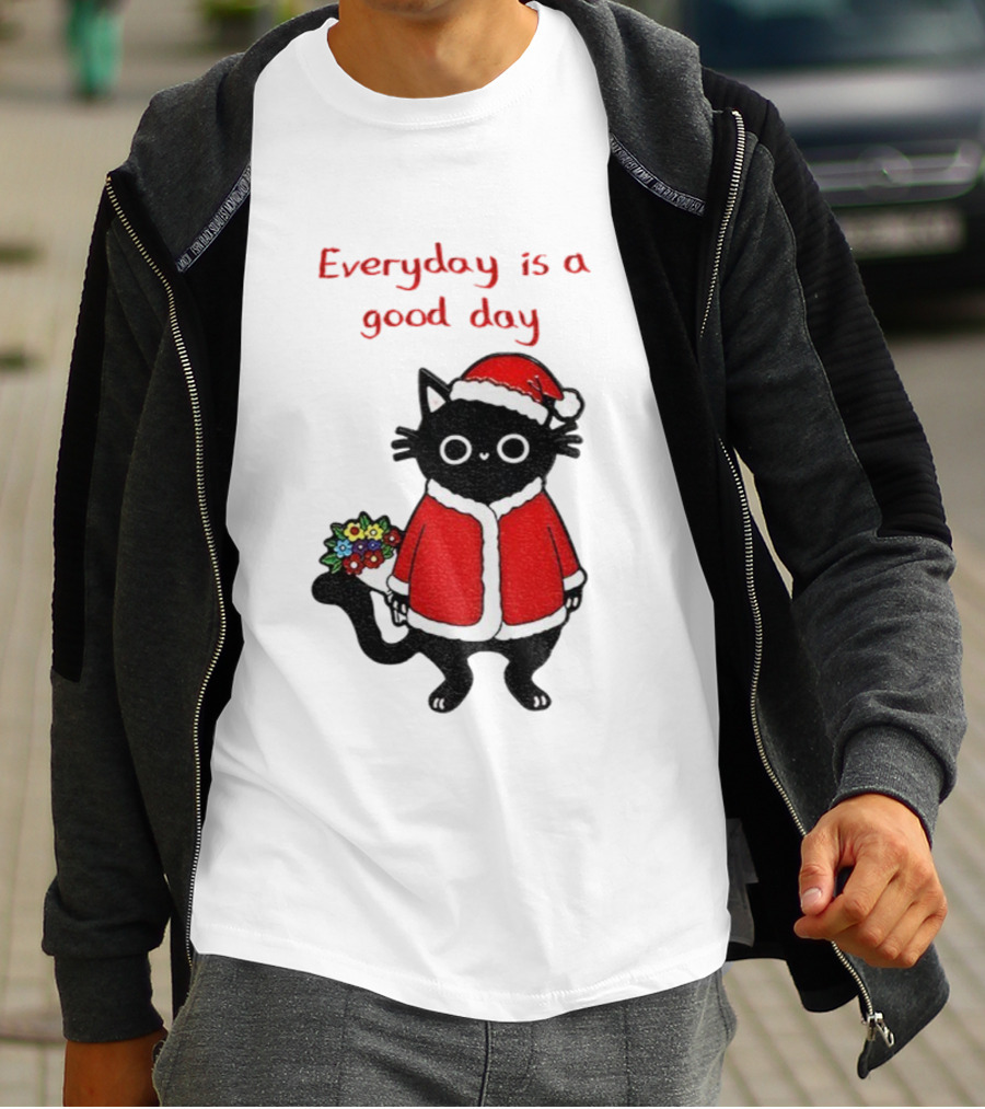 Everyday Is A Good Day Black Cat Santa Merry Christmas T-Shirt