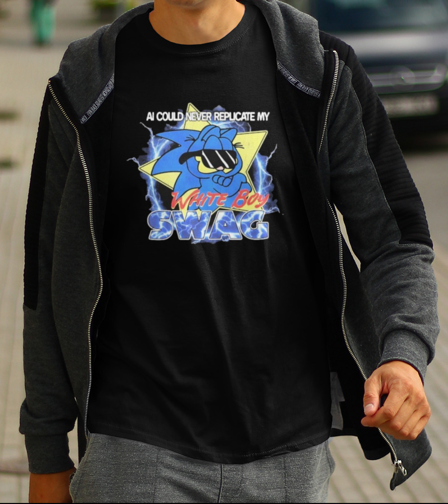 AI Would Never Replicate My White Boy Swag Blue Cartoon Star Parody T-Shirt