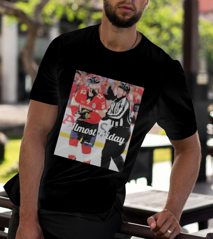 Almost Friday Florida Panthers Tongue Out Hockey Moment T-Shirt