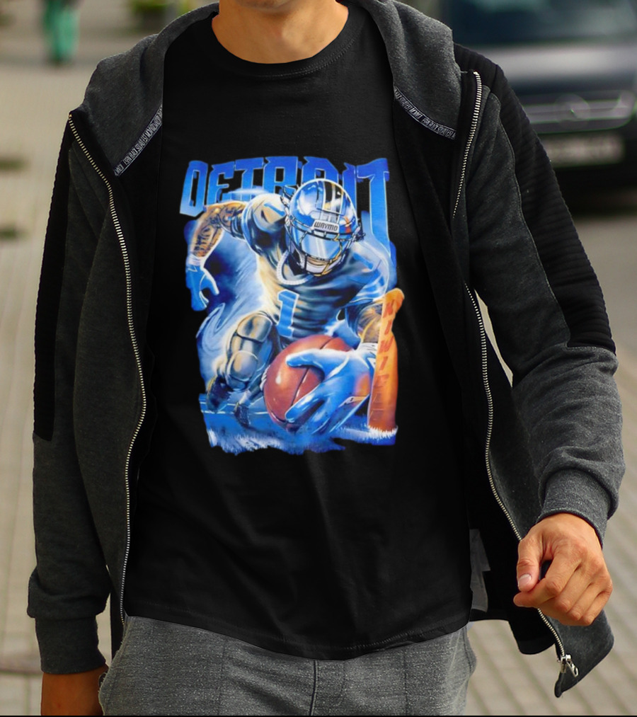 Detroit Football Player Blue Burst Action Art T-Shirt