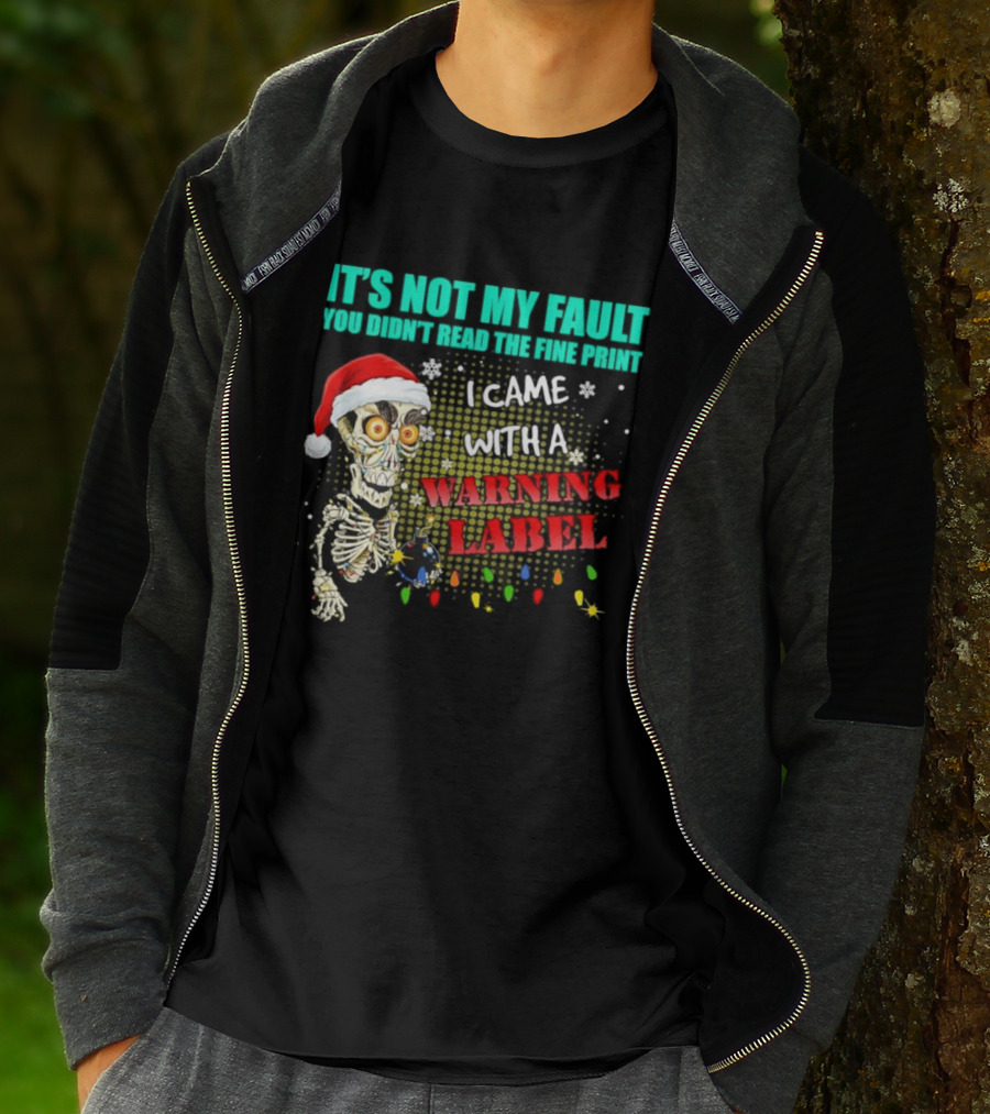 Christmas Dead Bomb Skeleton Santa Warning Label Fine Print T-Shirt