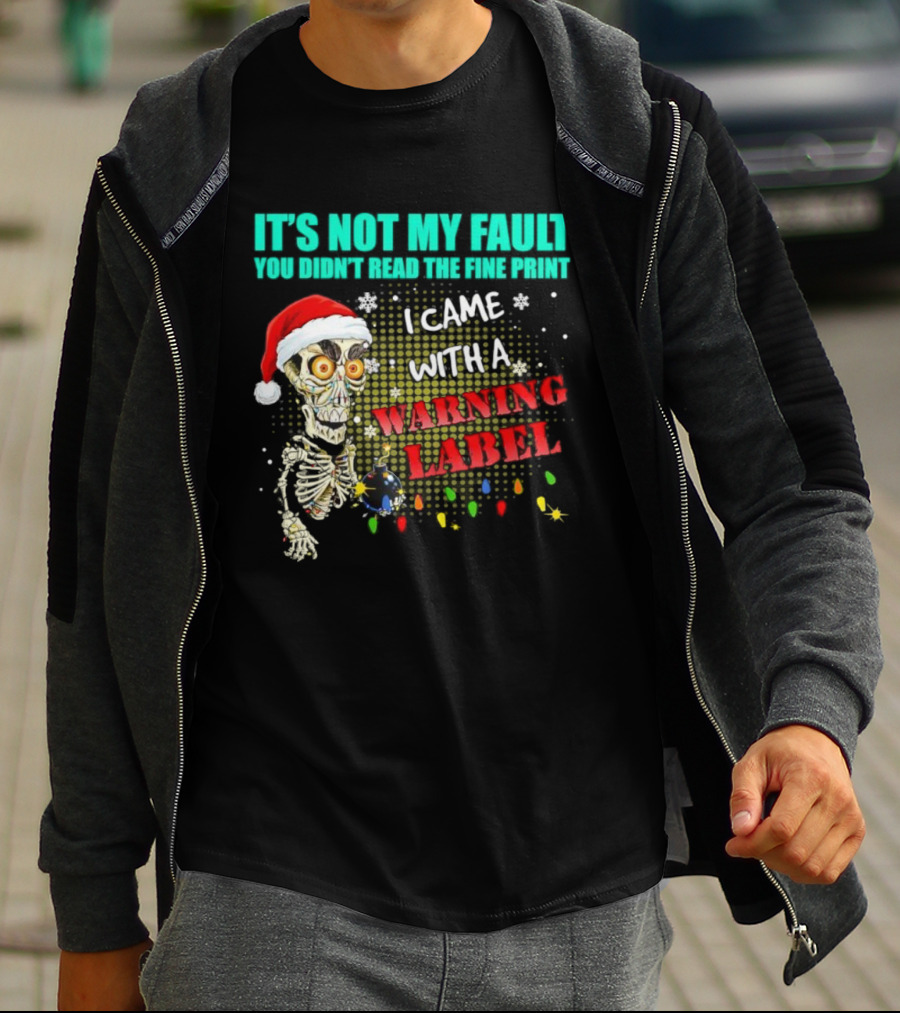 Christmas Dead Bomb Skeleton Santa Warning Label Fine Print T-Shirt