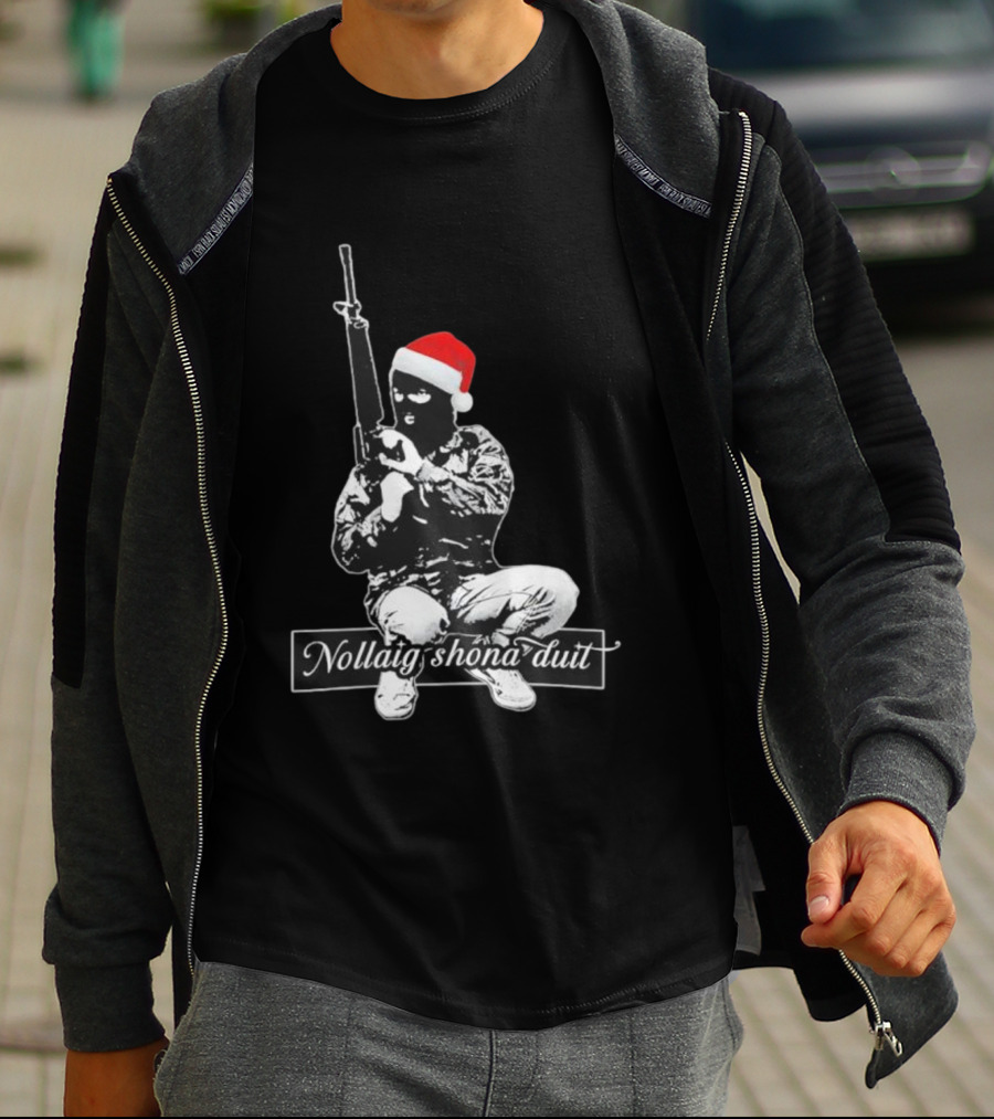 Nollaig Shona Duit Irish Republican Army IRA Christmas Santa Hat Masked Figure T-Shirt