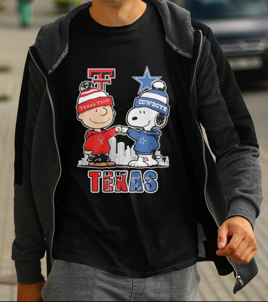 Snoopy Charlie Brown Texas Tech Red Raiders Dallas Cowboys Texas T-Shirt
