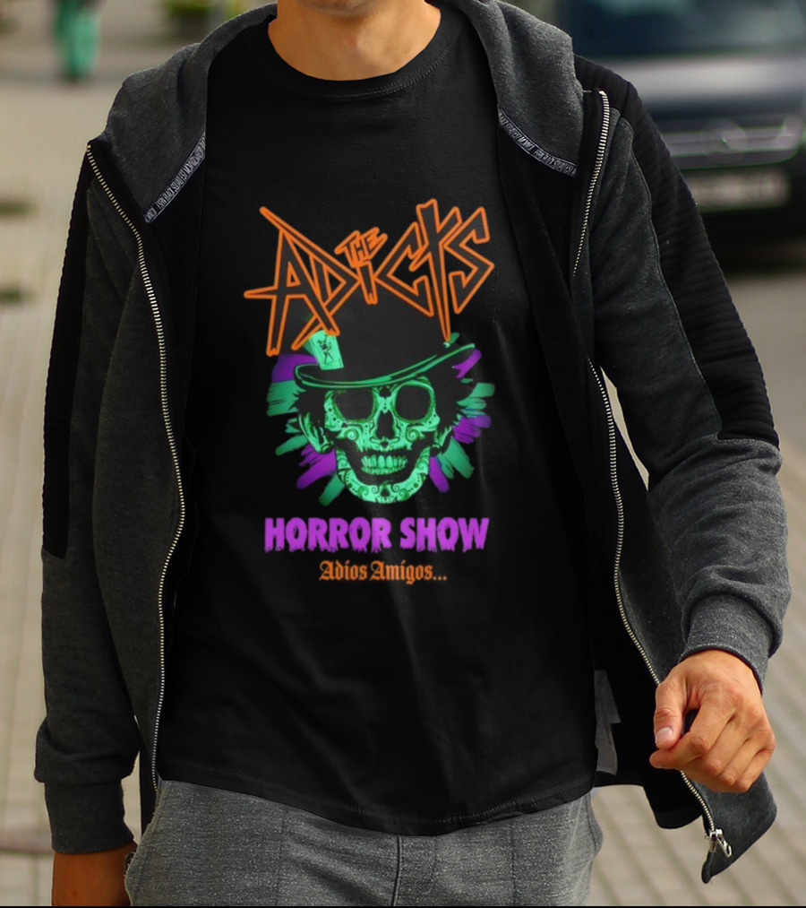 The Adicts Horror Show Adios Amigos Sugar Skull Top Hat T-Shirt