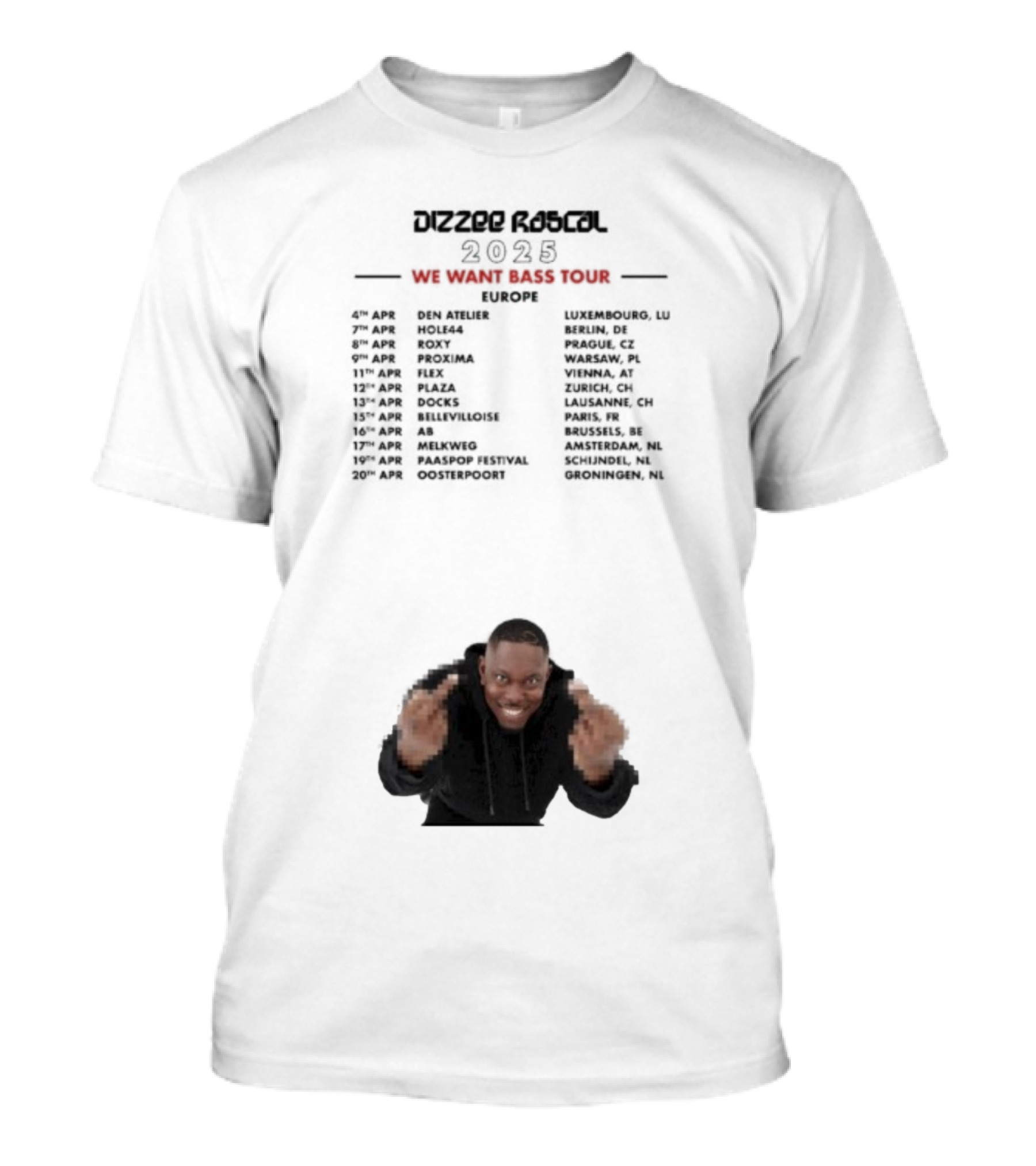 Dizzee Rascal We Want Bass Europe Tour 2025 Middle Fingers T-Shirt