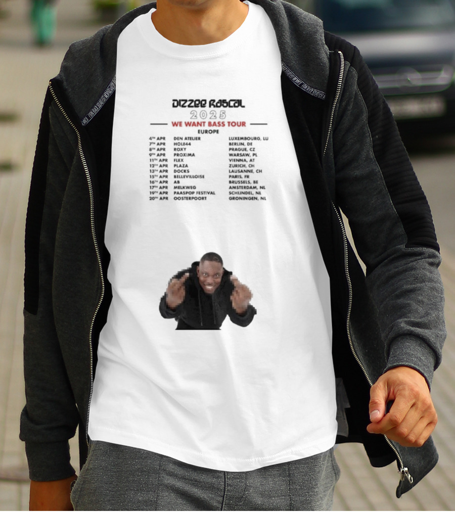 Dizzee Rascal We Want Bass Europe Tour 2025 Middle Fingers T-Shirt