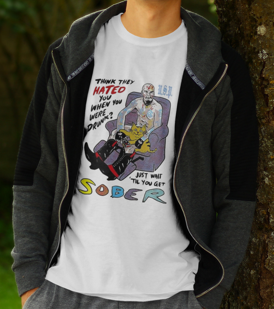Hated Baseball Sober Comic Art With Cat And Colorful Text T-Shirt