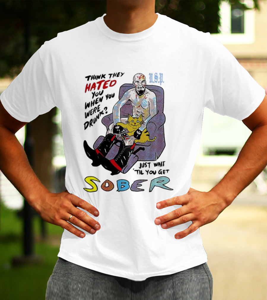 Hated Baseball Sober Comic Art With Cat And Colorful Text T-Shirt