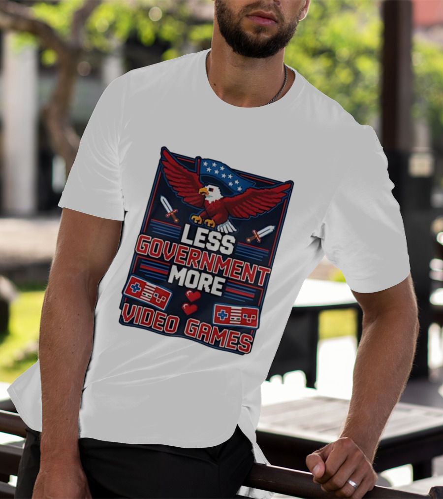 Less Government More Video Games Eagle Patriot Swords Retro Controllers T-Shirt