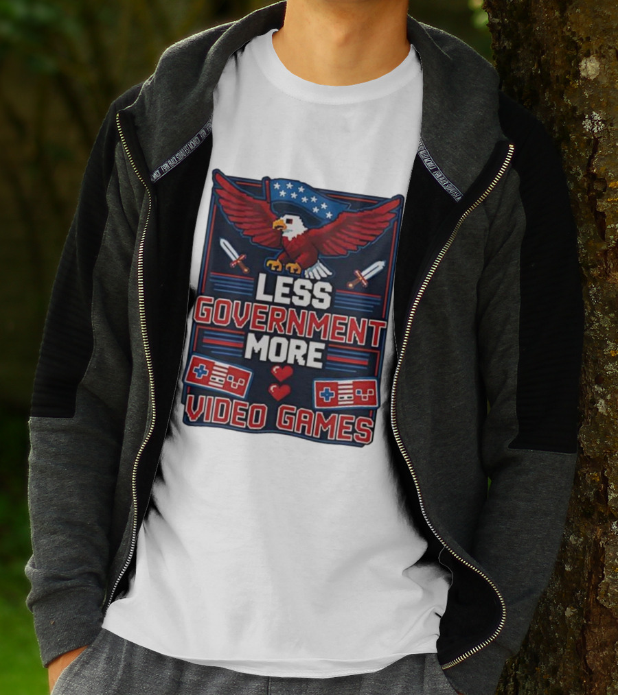Less Government More Video Games Eagle Patriot Swords Retro Controllers T-Shirt
