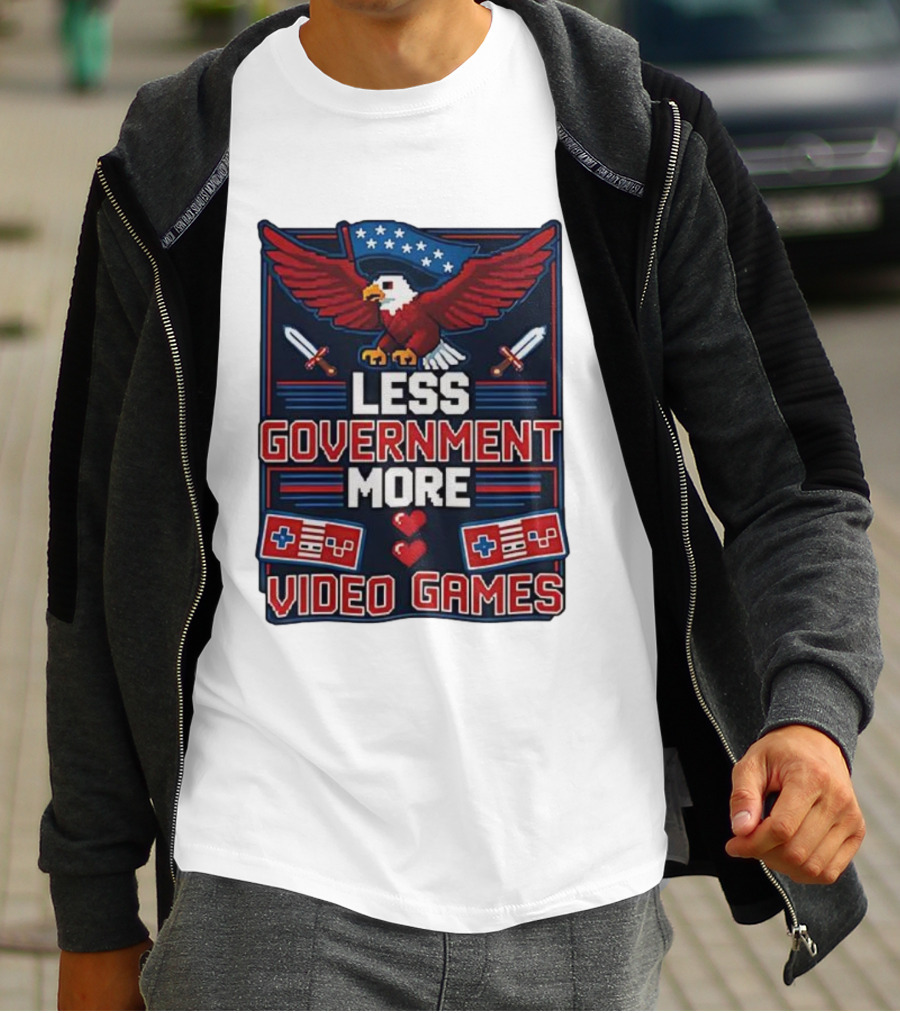 Less Government More Video Games Eagle Patriot Swords Retro Controllers T-Shirt