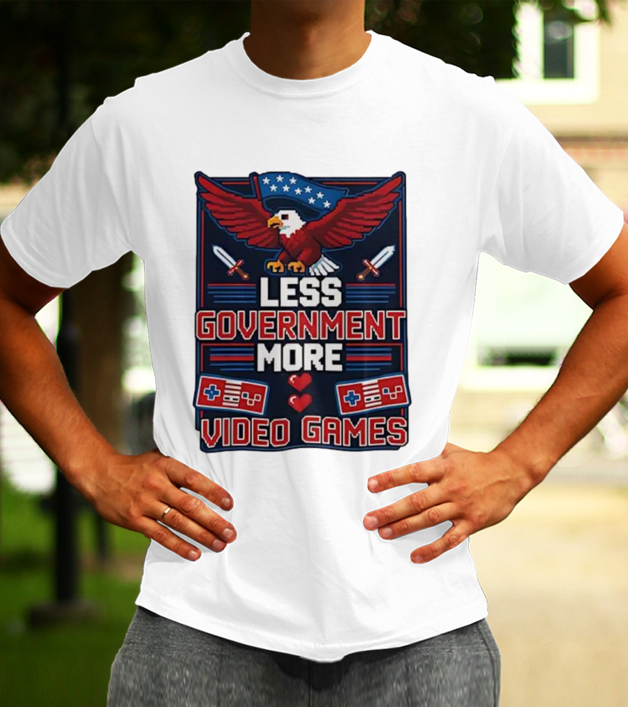 Less Government More Video Games Eagle Patriot Swords Retro Controllers T-Shirt