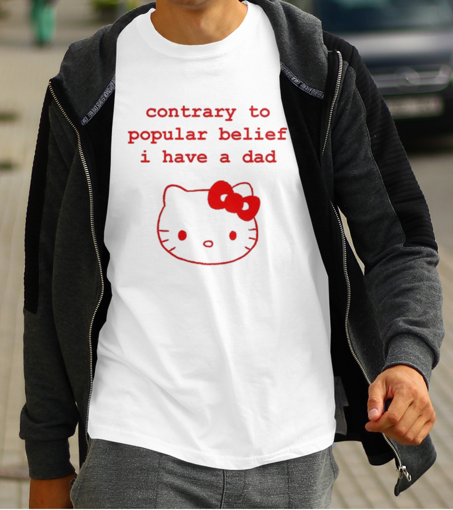 Contrary To Popular Belief I Have A Dad Kitty Bow Design T-Shirt